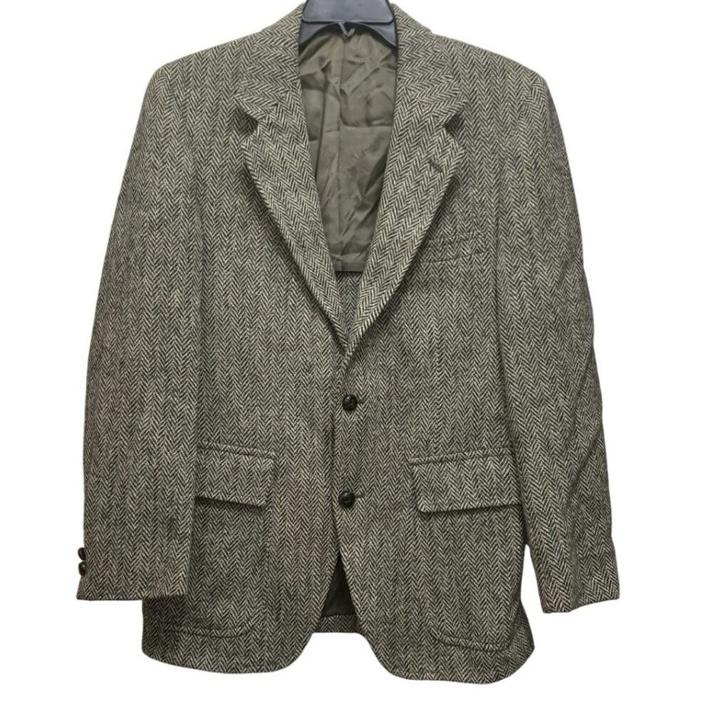 VTG Harris Tweed Men's Scottish Wool 2-Button Blazer Herringbone 42
